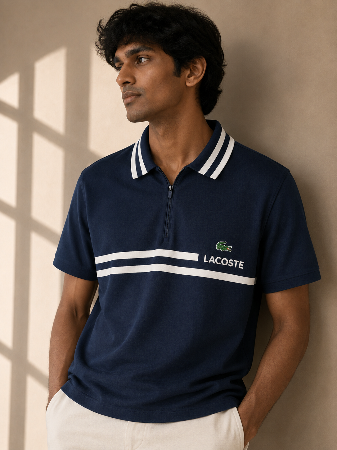 Lacoste Sport Navy Quarter Zip Polo Shirt Size S