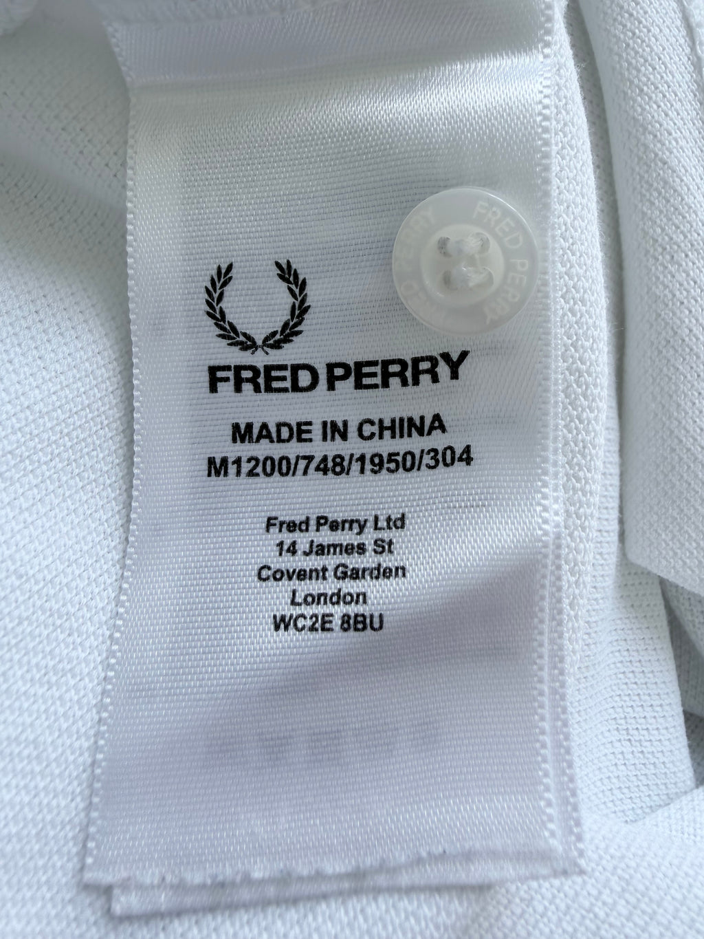 Fred Perry White Polo Shirt Black Red Tipped Collar Size L