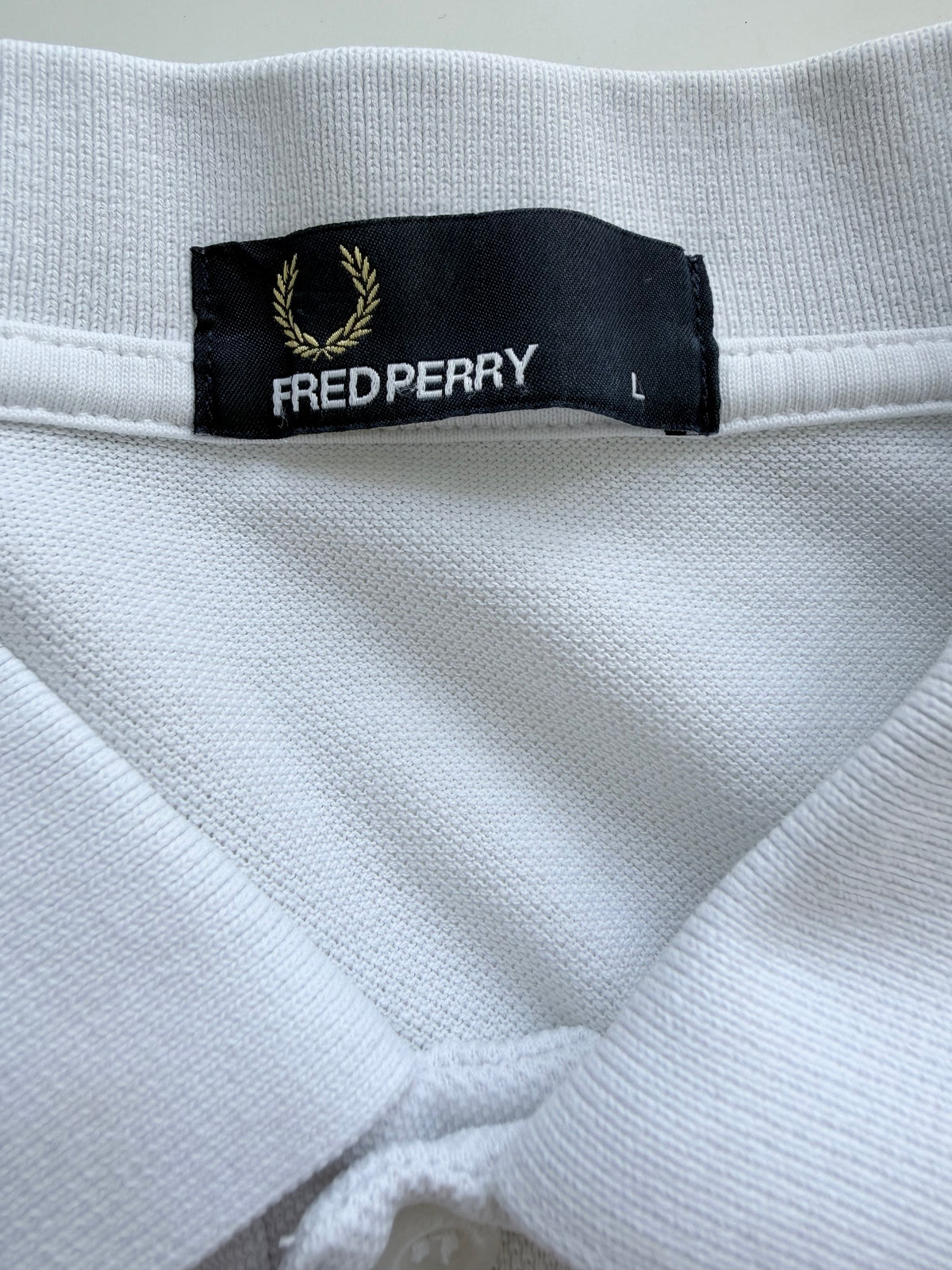Fred Perry White Polo Shirt Black Red Tipped Collar Size L