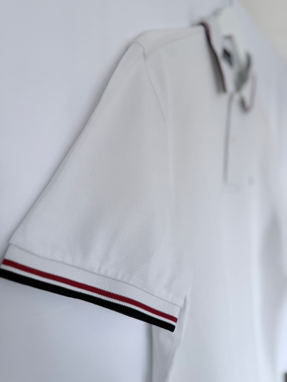 Fred Perry White Polo Shirt Black Red Tipped Collar Size L