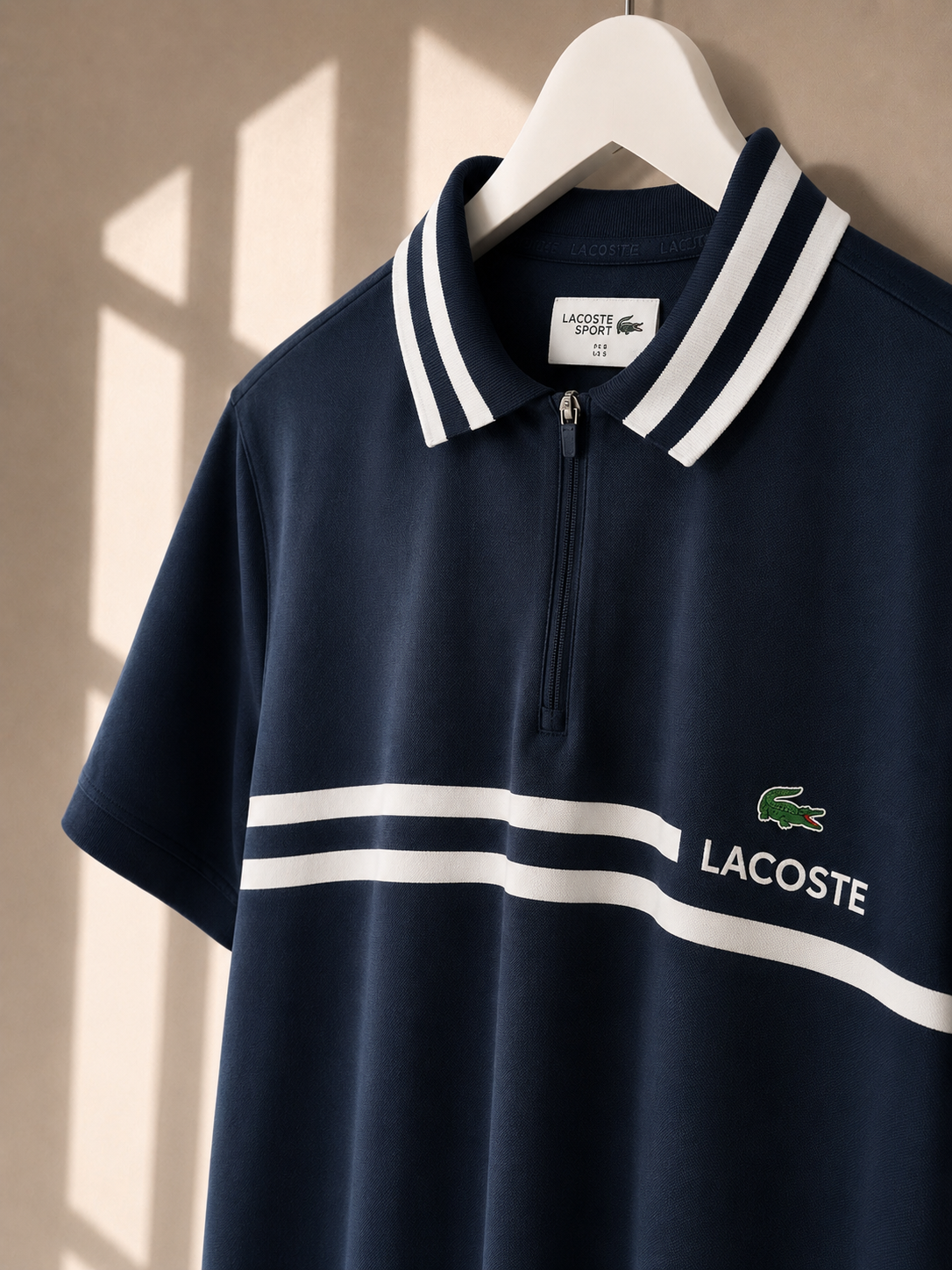 Lacoste Sport Navy Quarter Zip Polo Shirt Size S