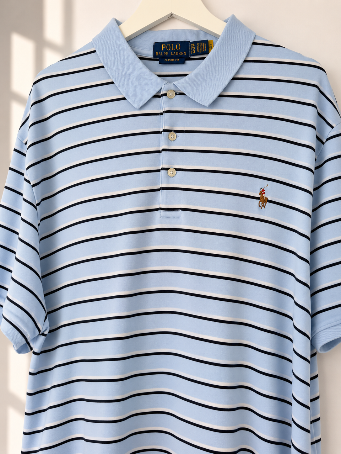 Polo Ralph Lauren Light Blue Striped Classic Fit Polo Shirt Size XXL