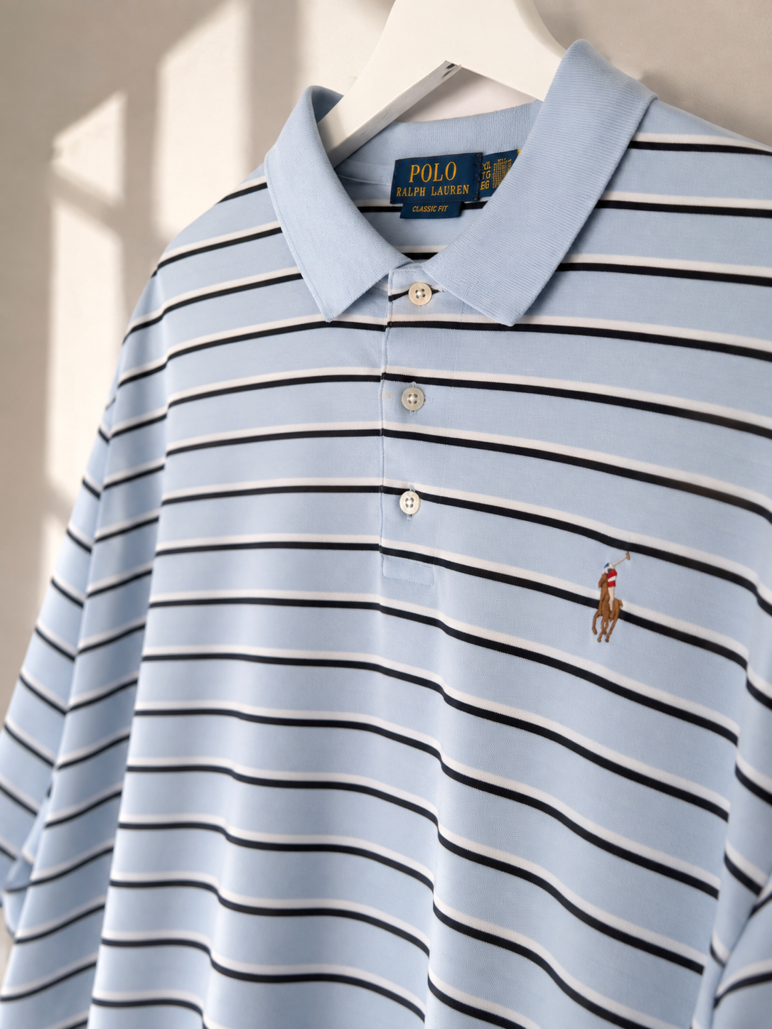 Polo Ralph Lauren Light Blue Striped Classic Fit Polo Shirt Size XXL