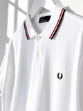 Fred Perry White Polo Shirt Black Red Tipped Collar Size L