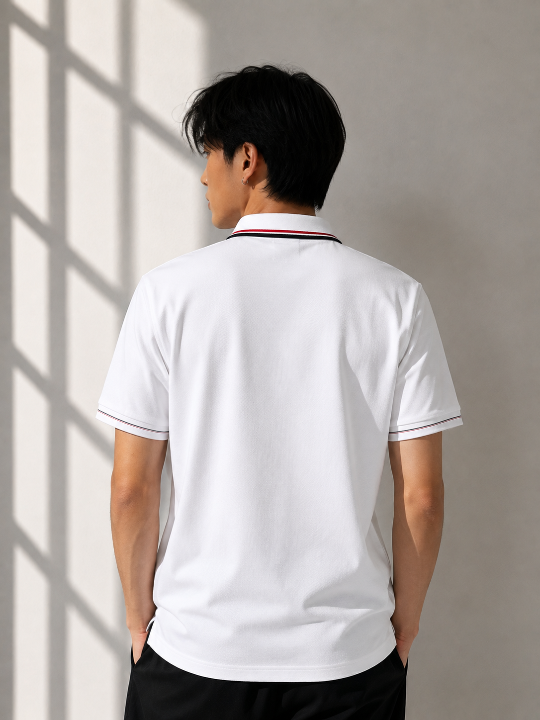 Fred Perry White Polo Shirt Black Red Tipped Collar Size L