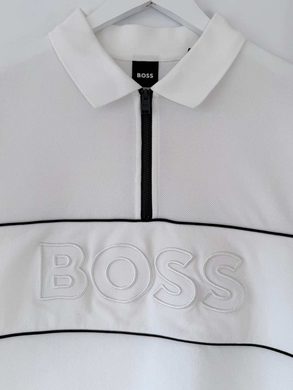 BOSS White Zip Polo Shirt Size L