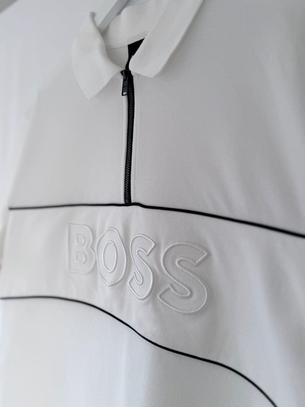 BOSS White Zip Polo Shirt Size L