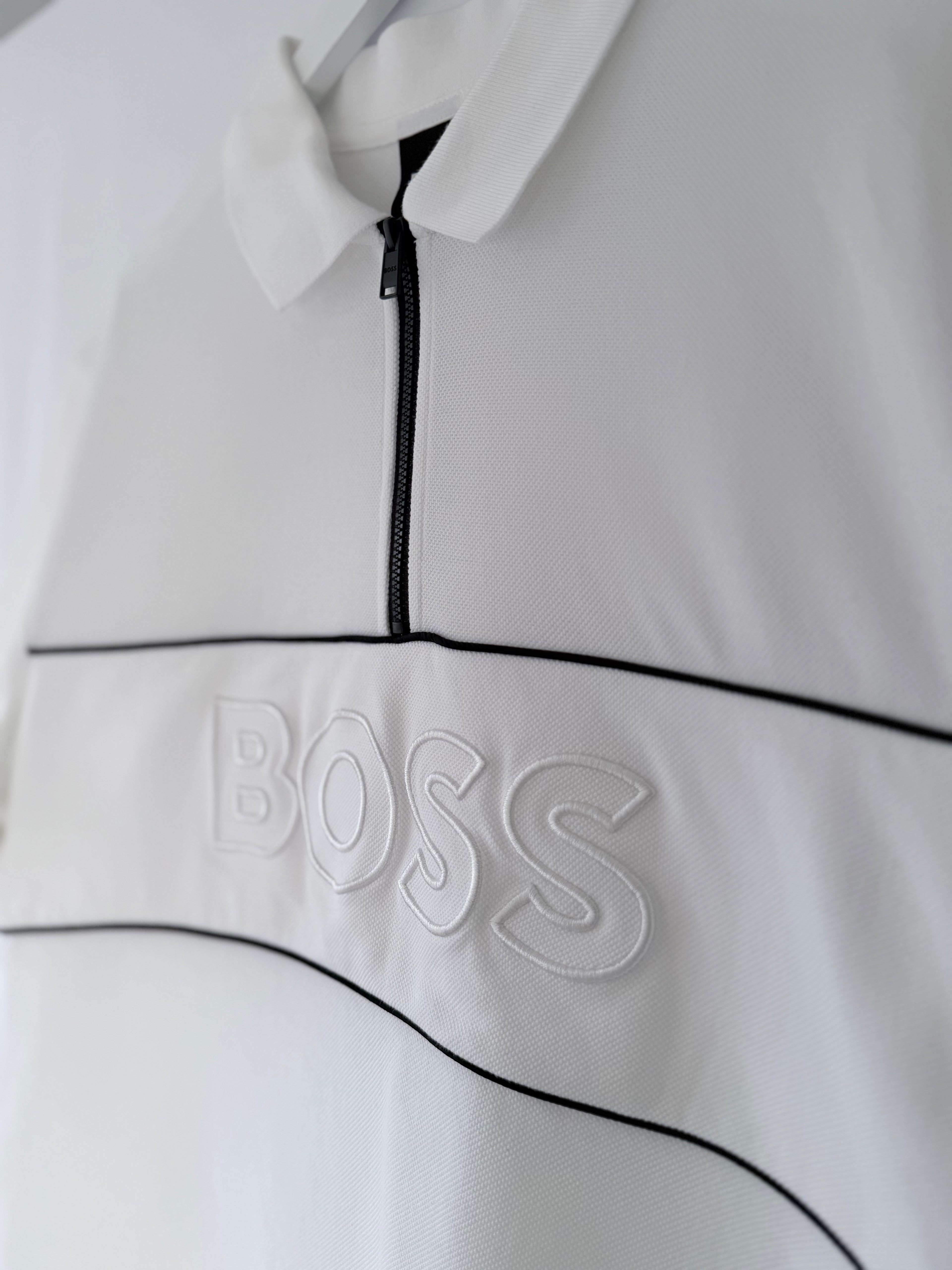 BOSS White Zip Polo Shirt Size L