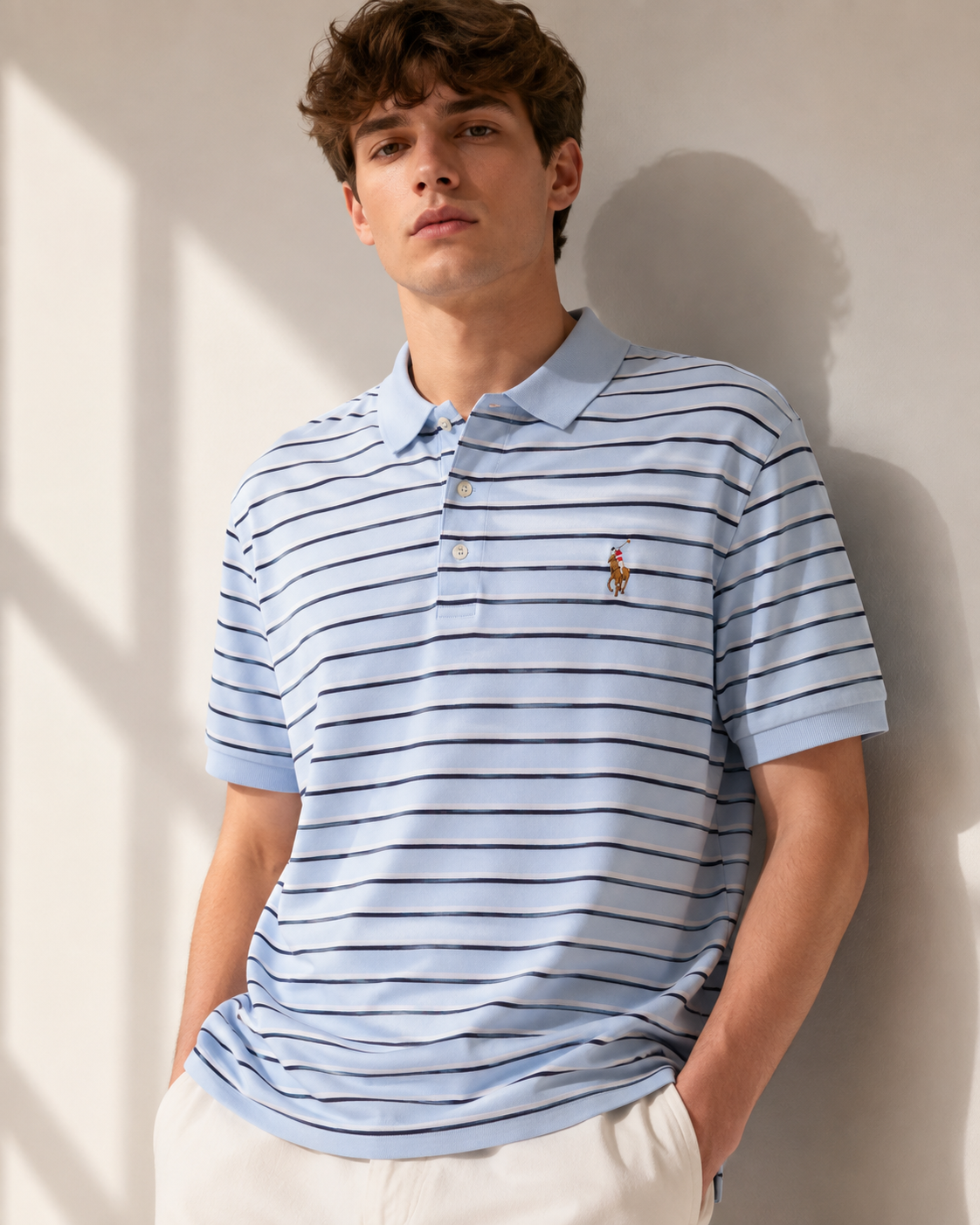 Polo Ralph Lauren Light Blue Striped Classic Fit Polo Shirt Size XXL