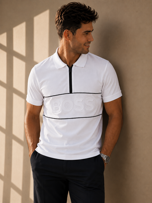 BOSS White Zip Polo Shirt Size L