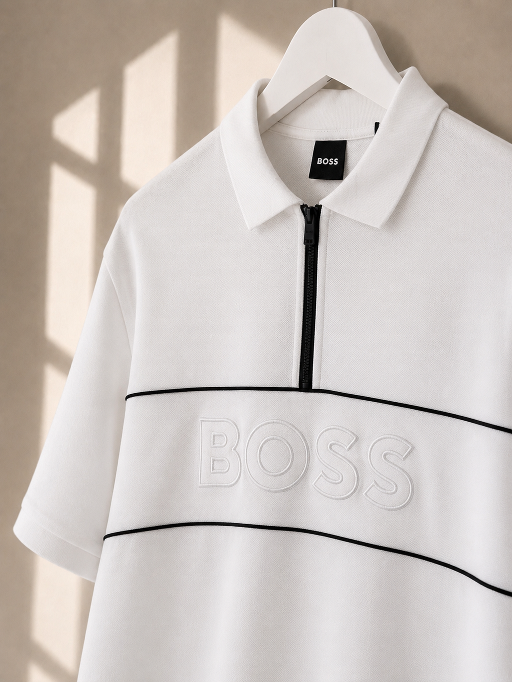 BOSS White Zip Polo Shirt Size L