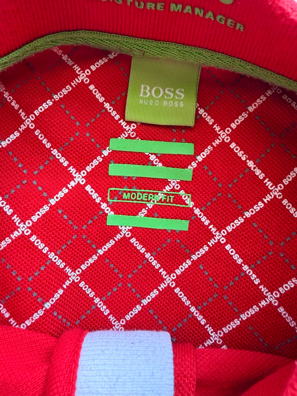BOSS Hugo Boss red polo shirt Modern Fit label detail