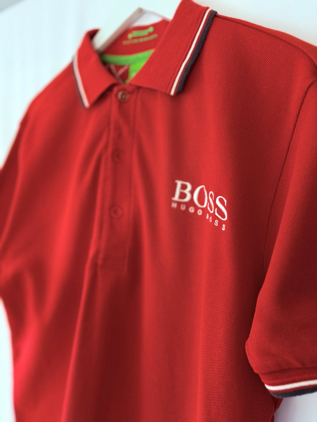 BOSS Hugo Boss red polo shirt side detail