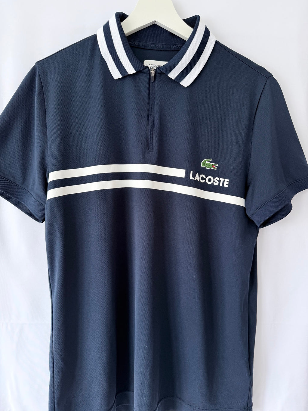 Lacoste Sport navy quarter zip polo shirt front
