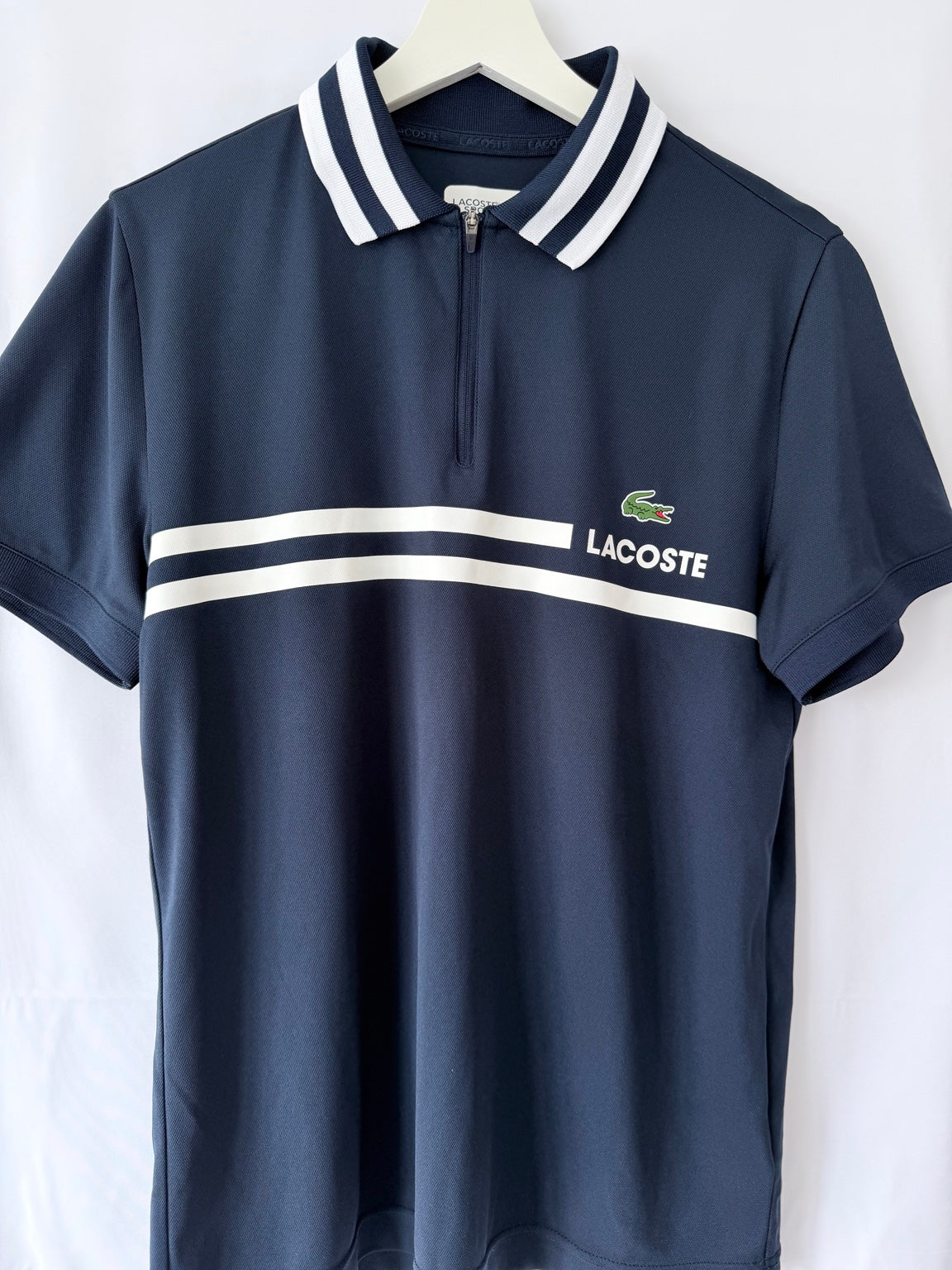 Lacoste Sport navy quarter zip polo shirt front