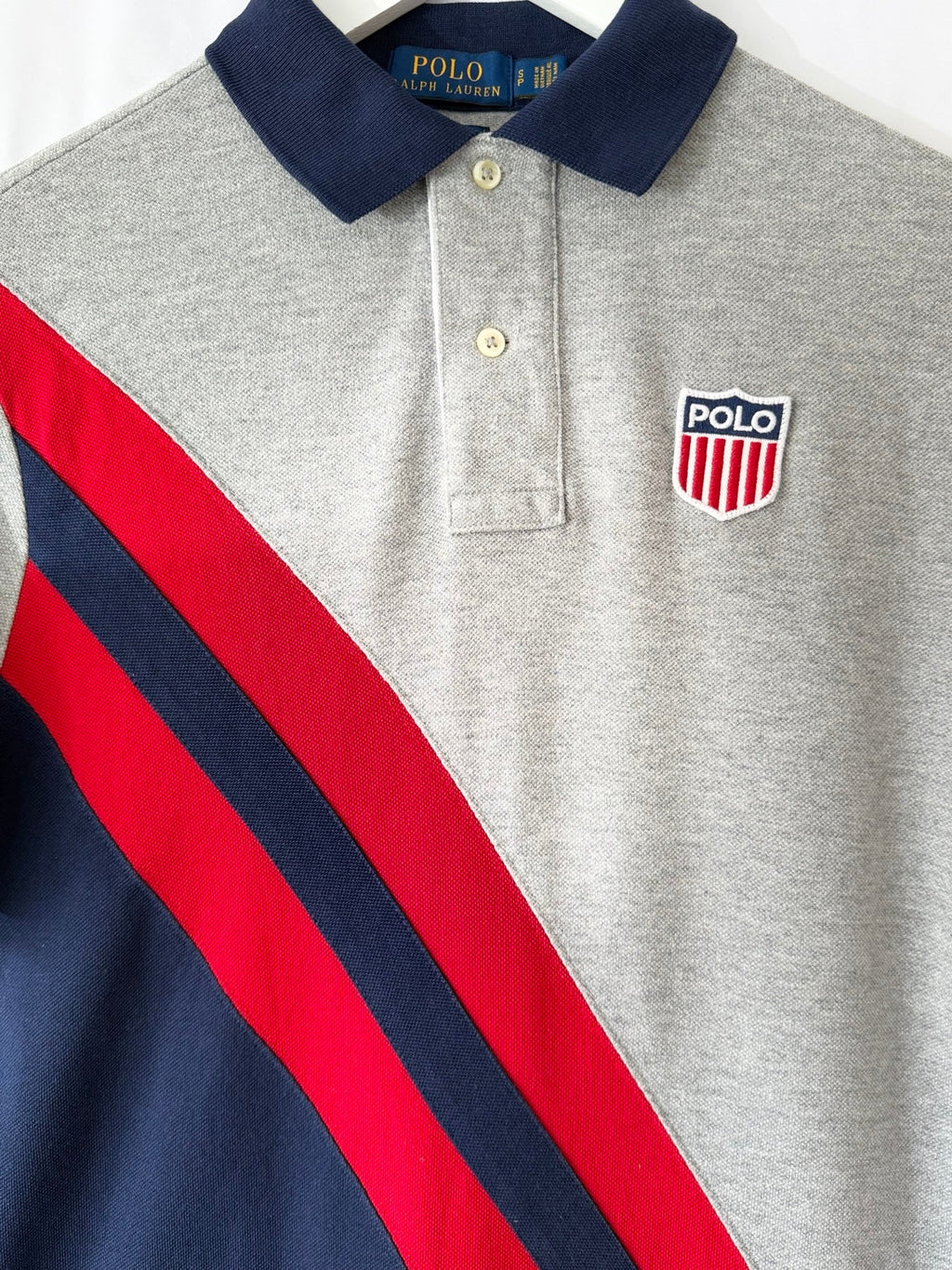 Polo Ralph Lauren grey polo shirt front detail