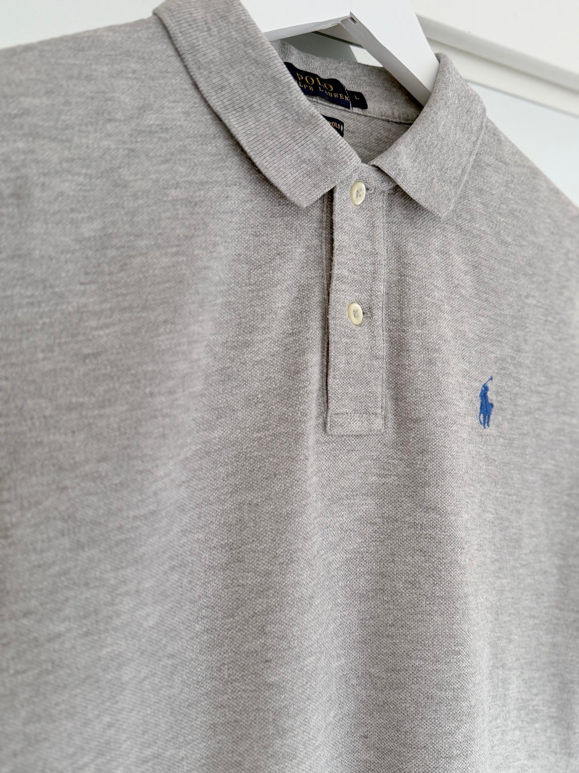 Polo Ralph Lauren grey Skinny Polo shirt size L angled view