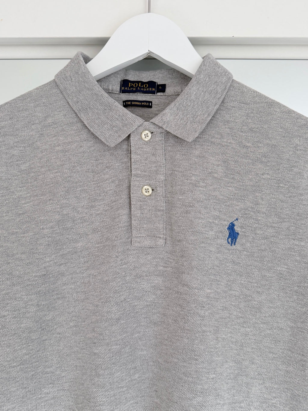 Polo Ralph Lauren grey Skinny Polo shirt size L front detail