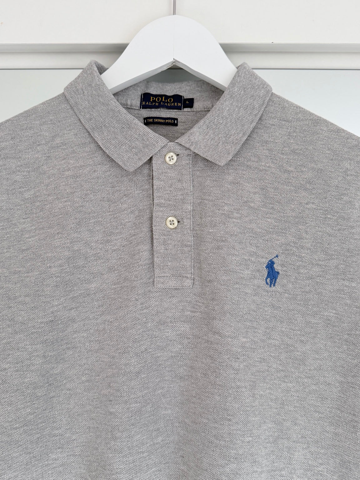 Polo Ralph Lauren grey Skinny Polo shirt size L front detail
