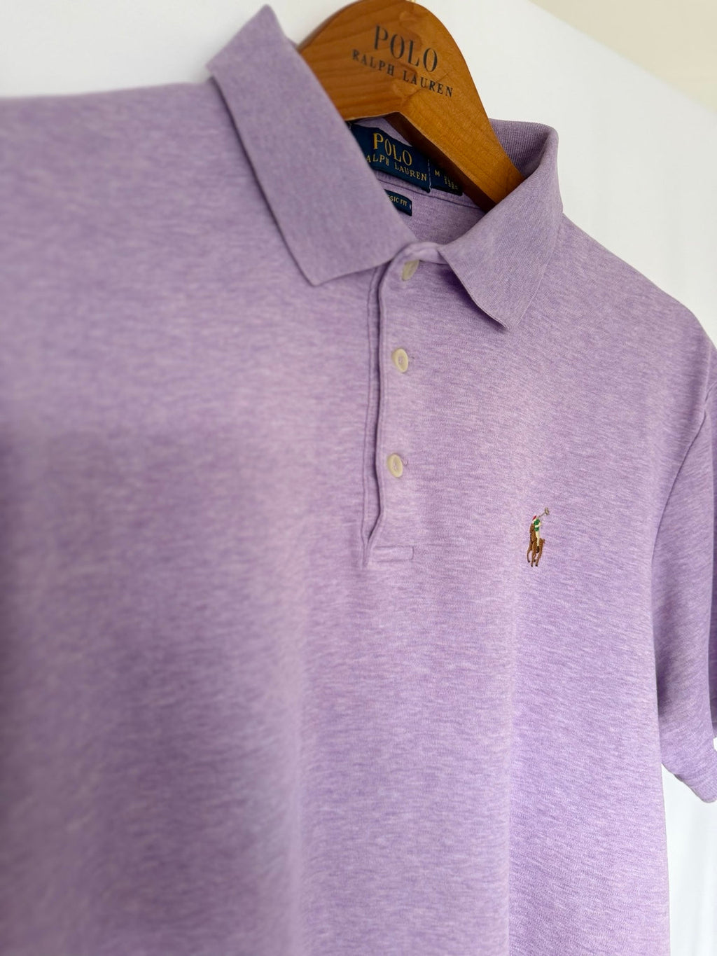 Polo Ralph Lauren purple polo shirt front detail