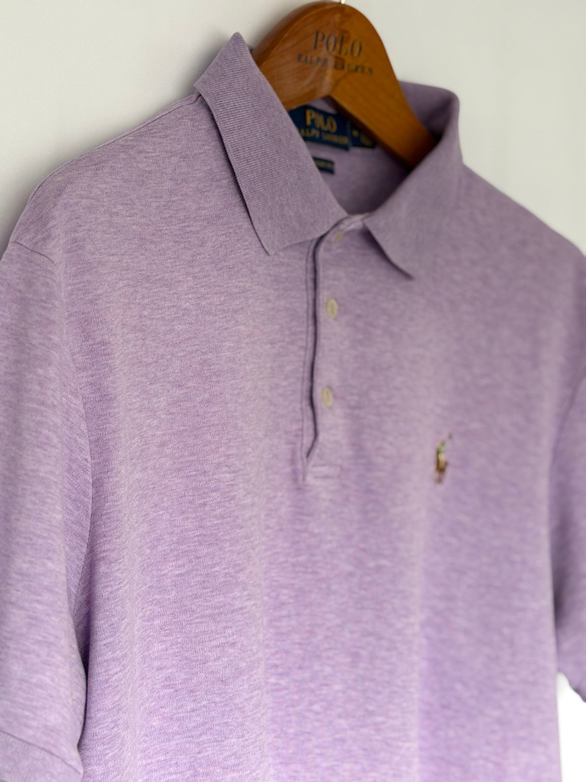 Polo Ralph Lauren purple polo shirt angled view
