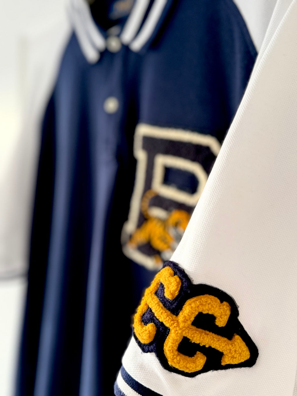 Polo Ralph Lauren varsity polo number 67 sleeve patch detail