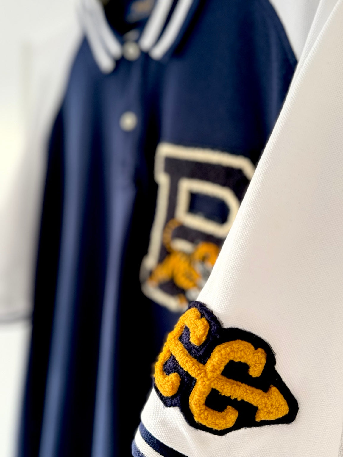Polo Ralph Lauren varsity polo number 67 sleeve patch detail