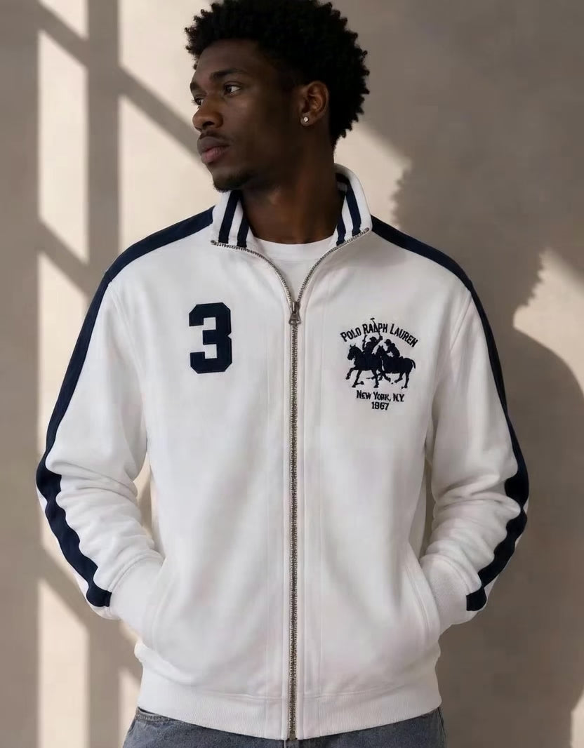 Polo Ralph Lauren White & Navy Full Zip Track Jacket Size M